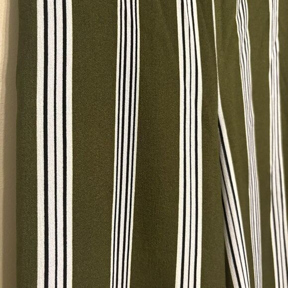 E Hanger M Olive Black White Stripe Tie Elastic Waist Wide Leg Pant Small FLAW - Picture 2 of 12